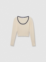 %Pto% Contrast knit t-shirt off white front view