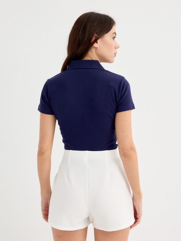 Ribbed polo navy middle back view