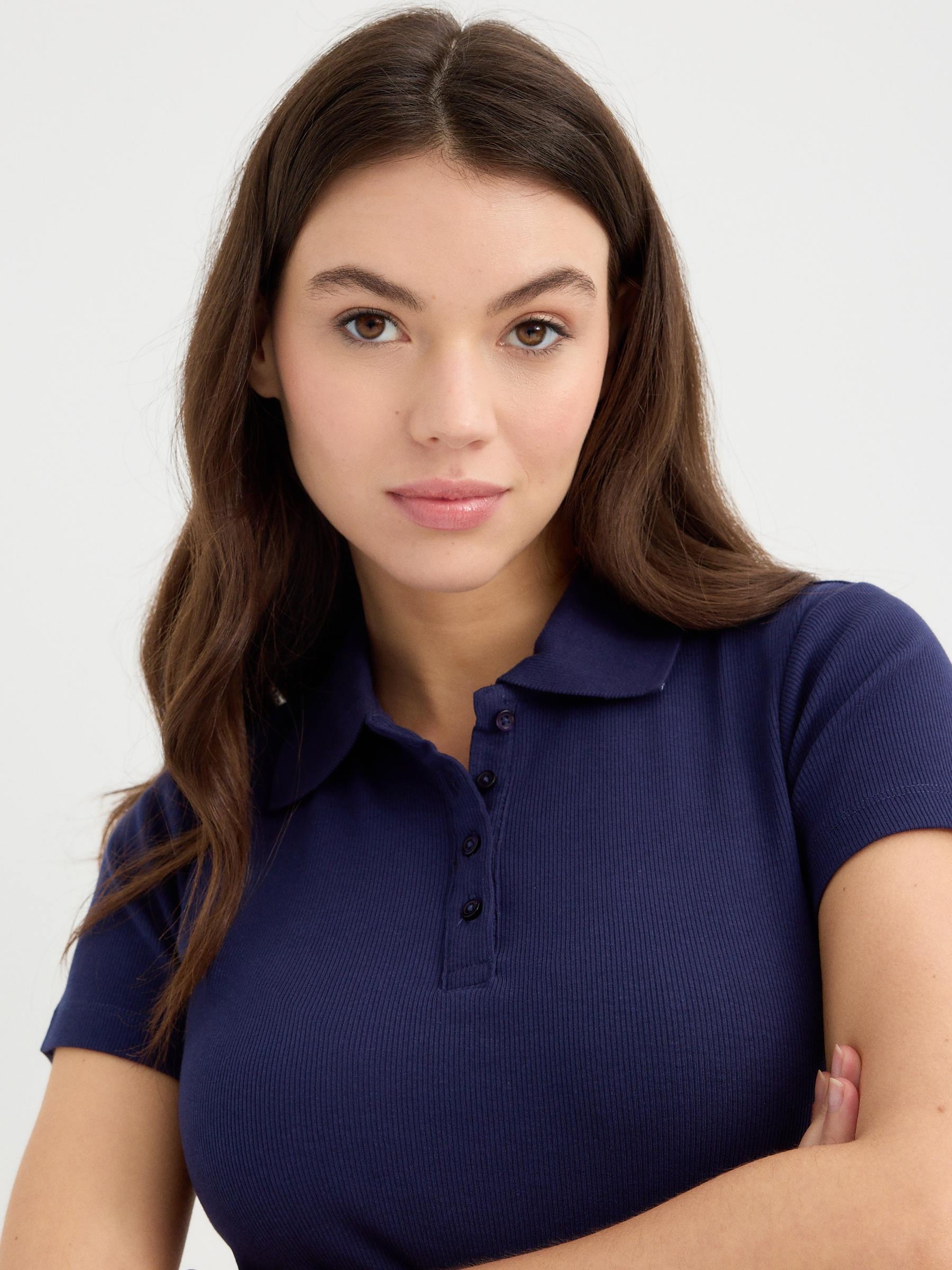 Ribbed polo navy middle front view