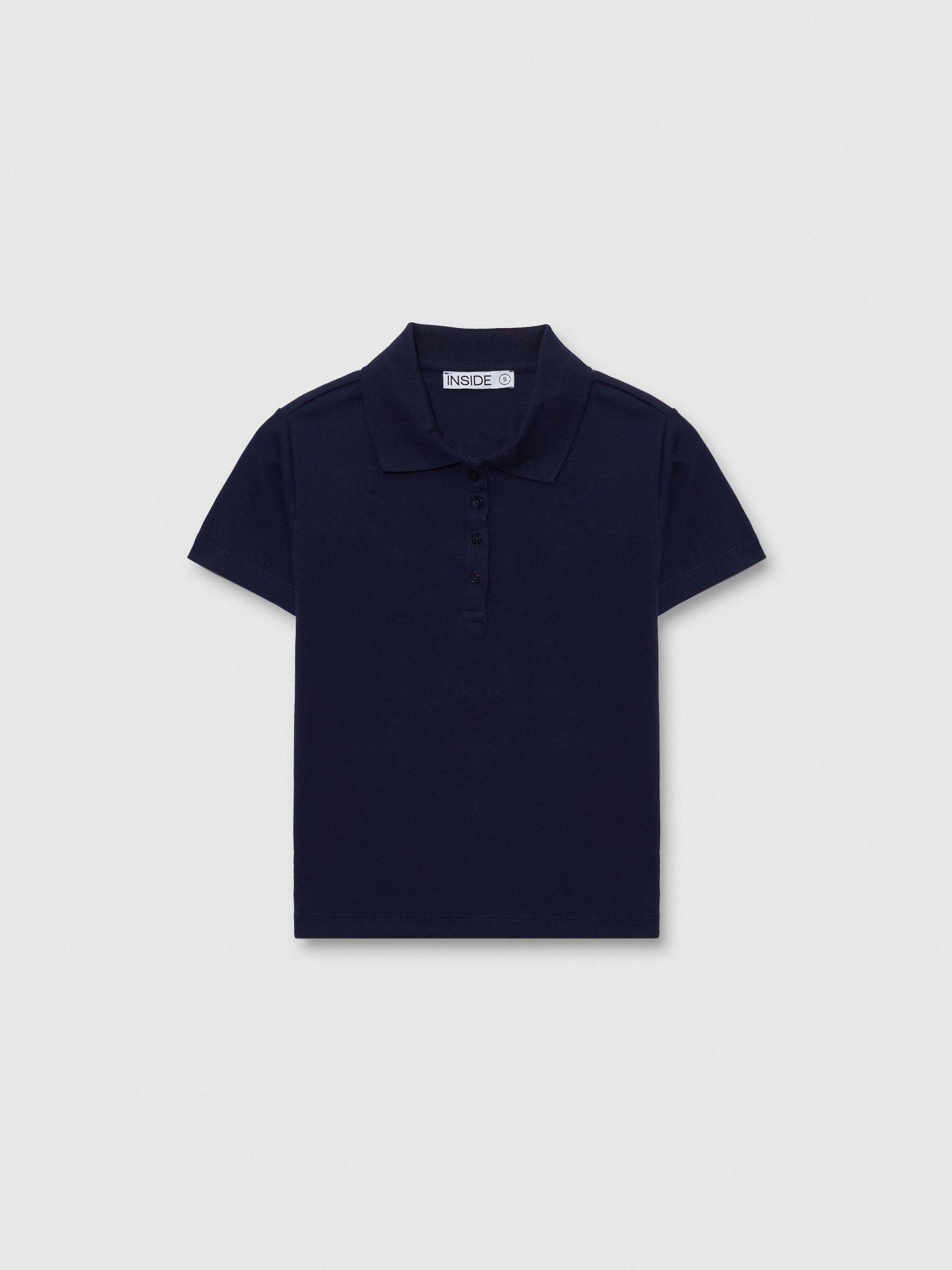Ribbed polo navy middle front view
