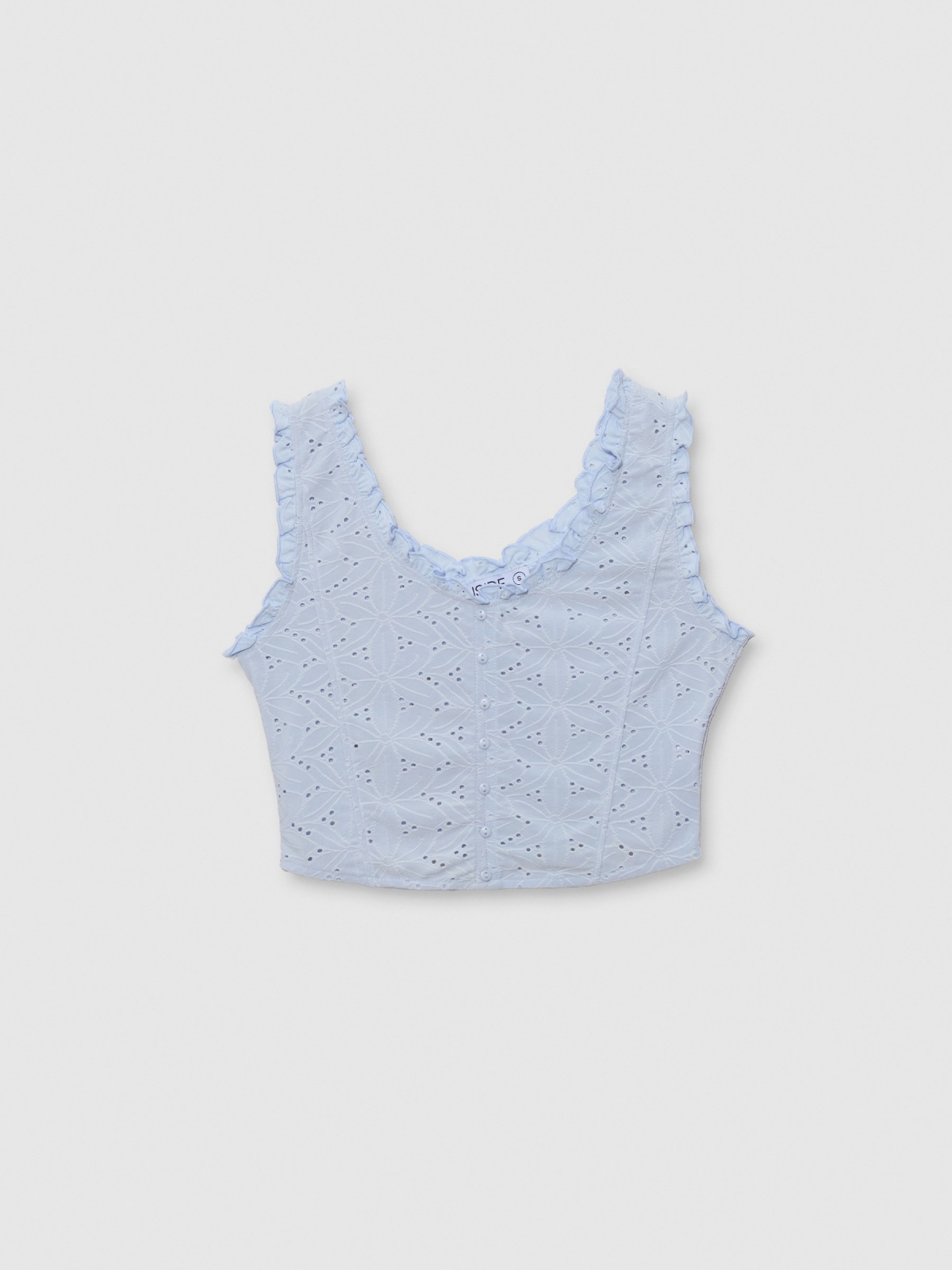 %Pto% Swiss embroidered top blue front view