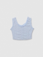 %Pto% Swiss embroidered top blue front view