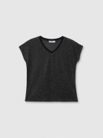 %Pto% Camiseta cuello pico brillante negro vista frontal