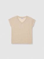 %Pto% Camiseta cuello pico brillante arena vista frontal