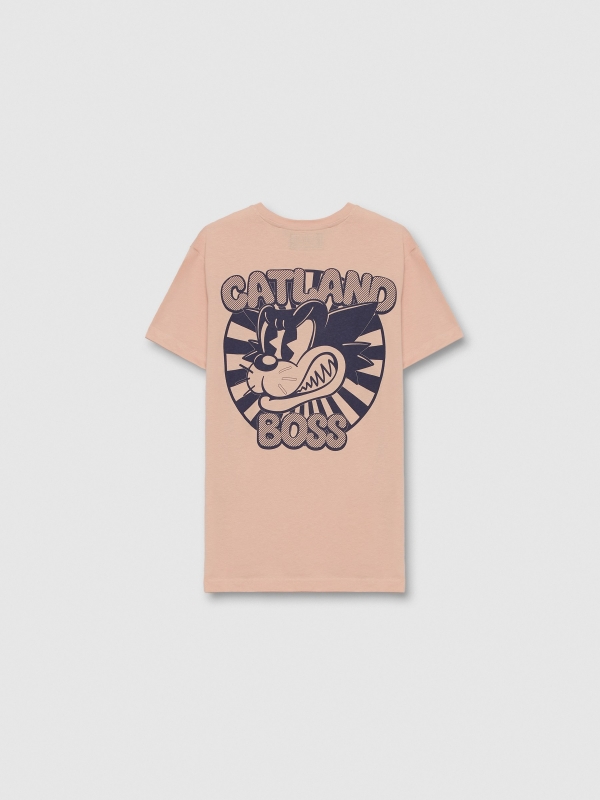 Camiseta de manga curta videogame rosa nude vista traseira