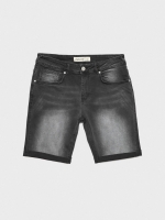 %Pto% Bermuda jeans efeito lavado preto vista frontal