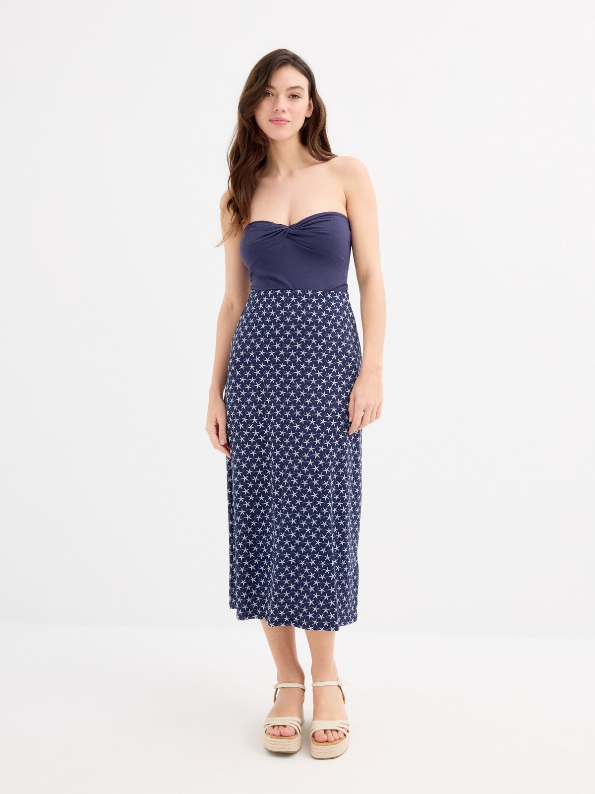 Top bandeau ruched navy general front view