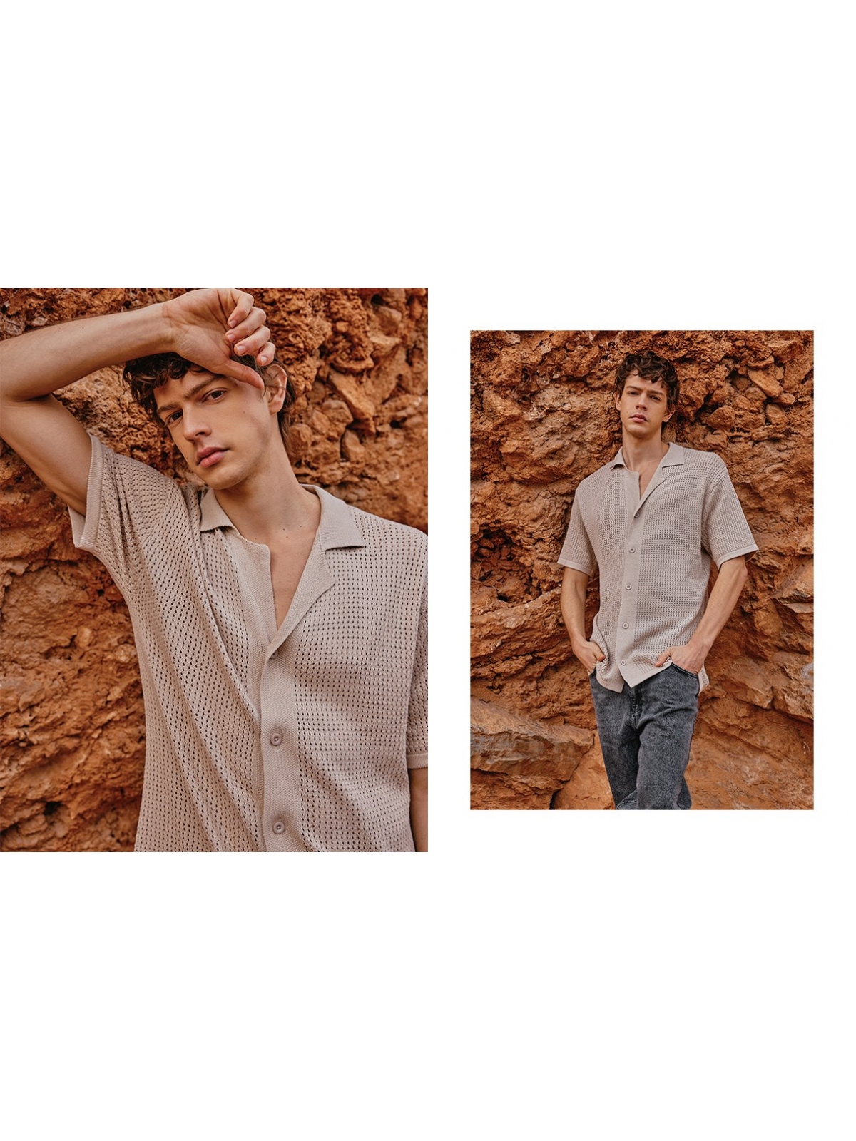 %NewExtra% Short sleeve openwork knit t-shirt beige