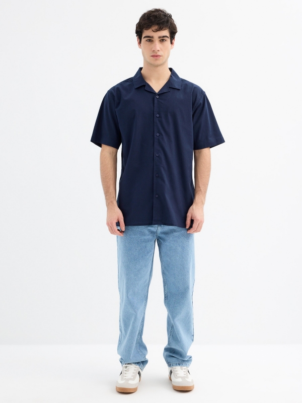 Short sleeve plain shirt navy general front view