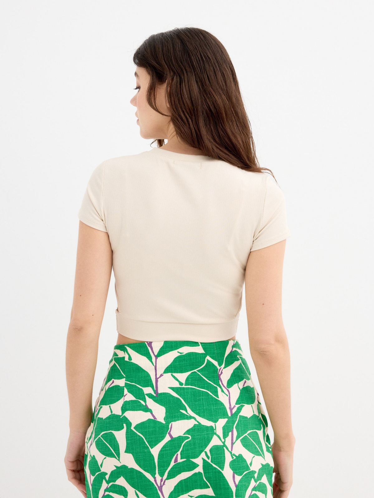 Ribbed top cut out sand middle back view