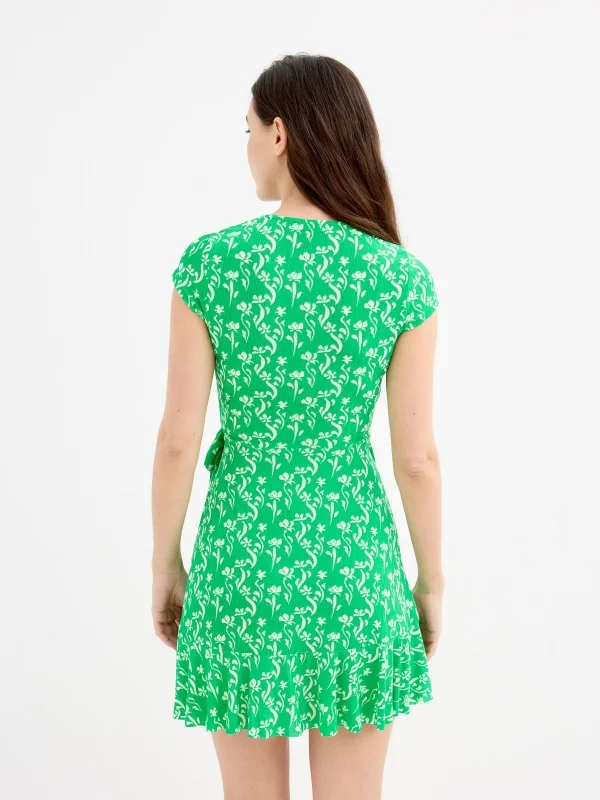 Vestido mini floral verde verde vista tres cuartos trasera