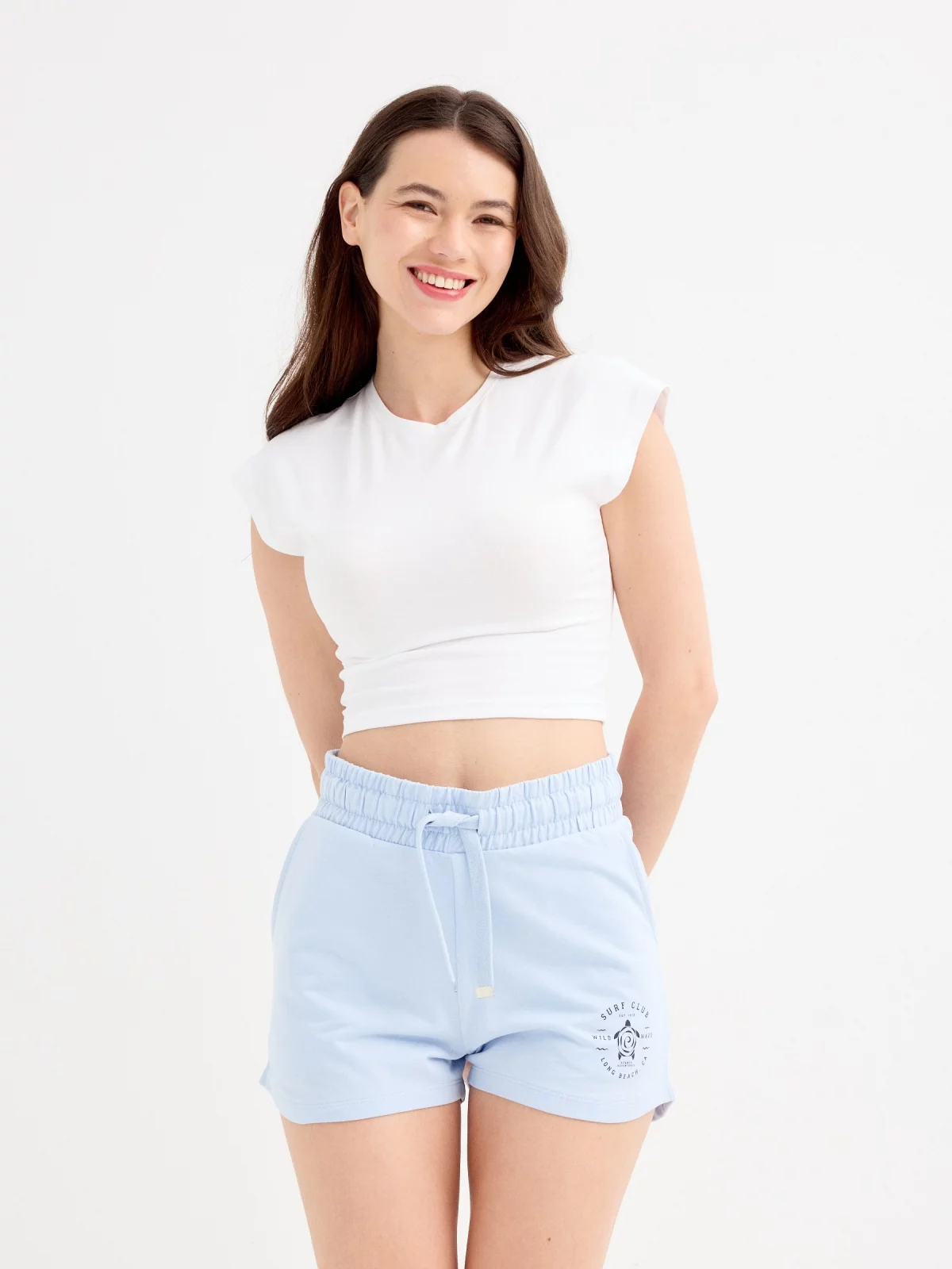 Bermudas felpa Surf azul claro vista meia frontal