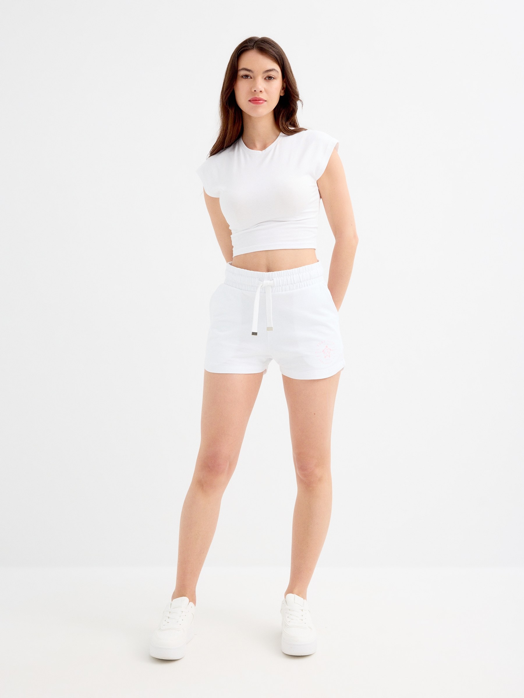 Bermudas felpa Surf branco vista meia frontal