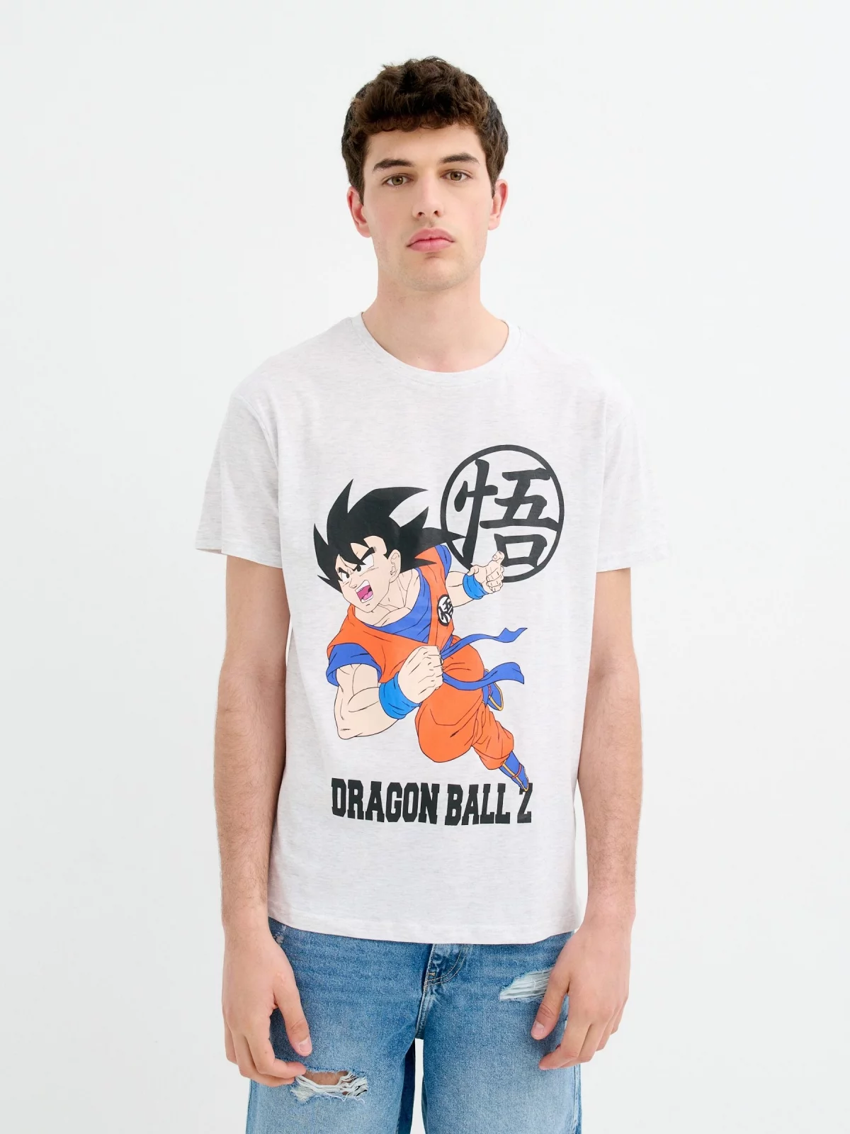 Camiseta Dragon Ball melange claro vista meia frontal