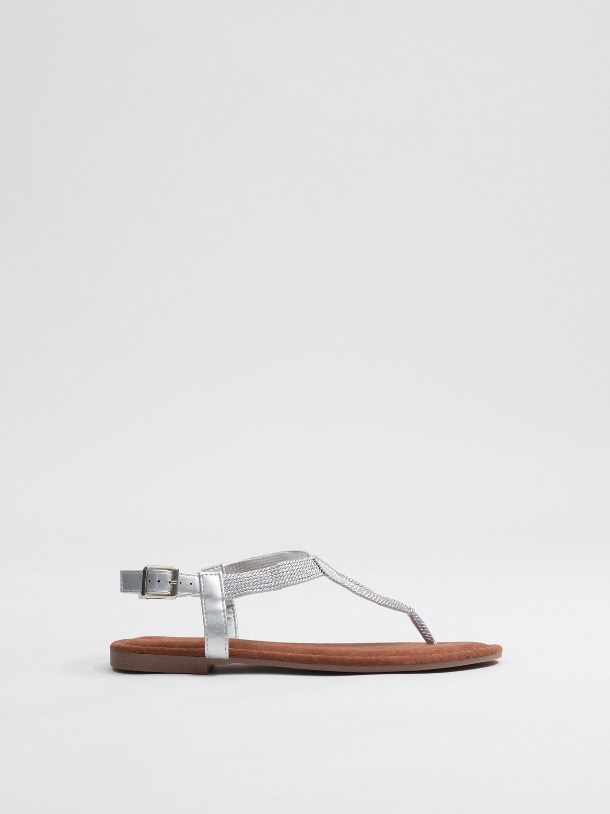 Silver thong sandal silver profile view