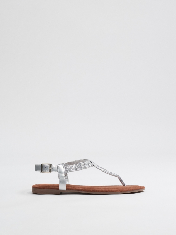 Silver thong sandal silver profile view