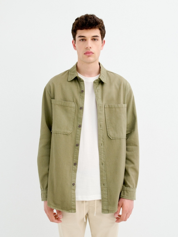 Khaki Overshirt khaki middle front view
