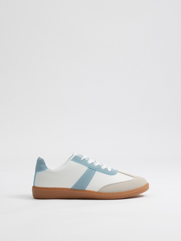 Retro combined sneakers steel blue profile view