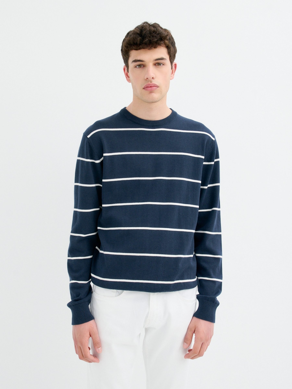 Rustic short-sleeve striped shirt beige general front view