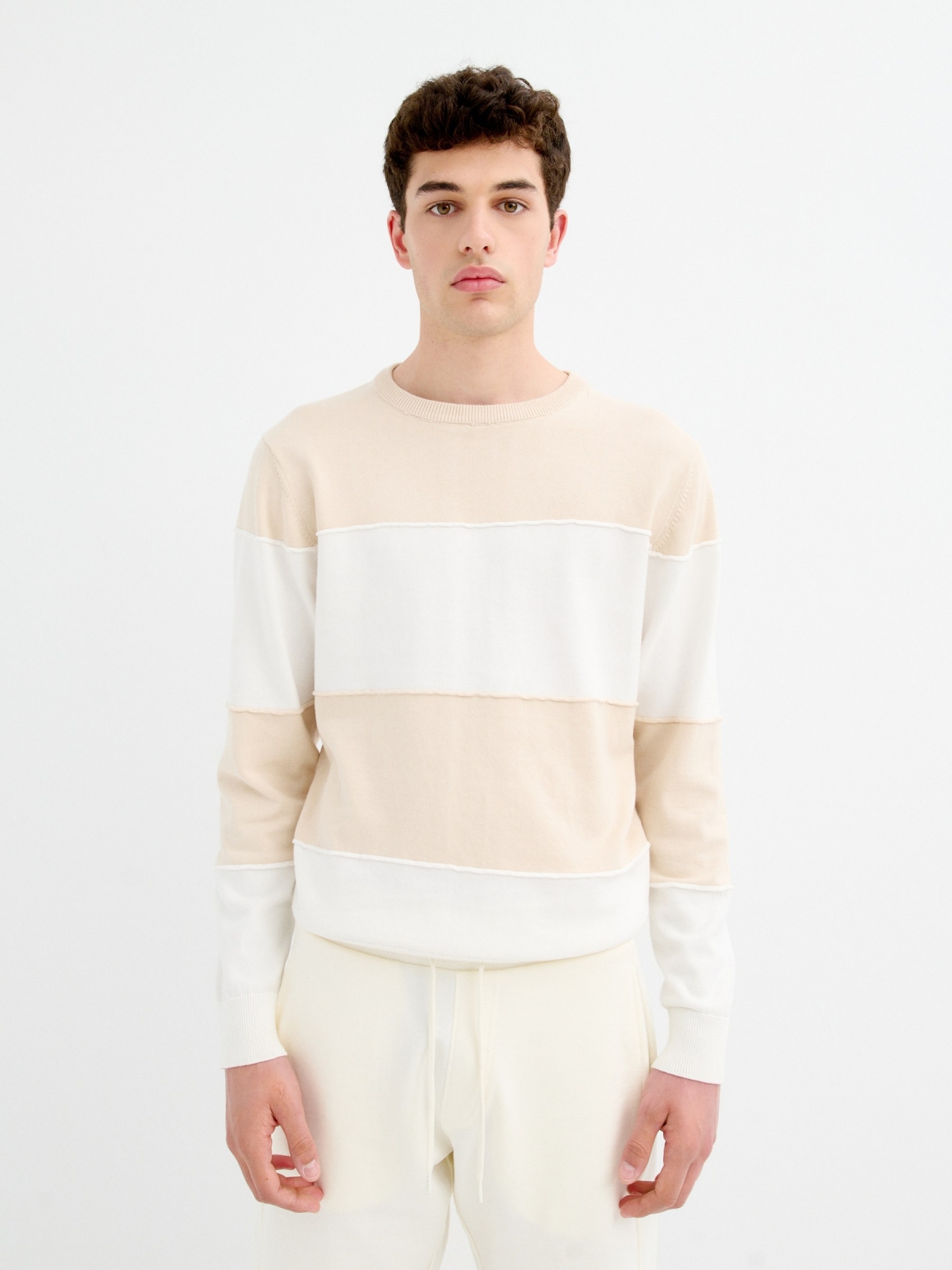 Jersey rayas blanco y beige blanco vista media frontal