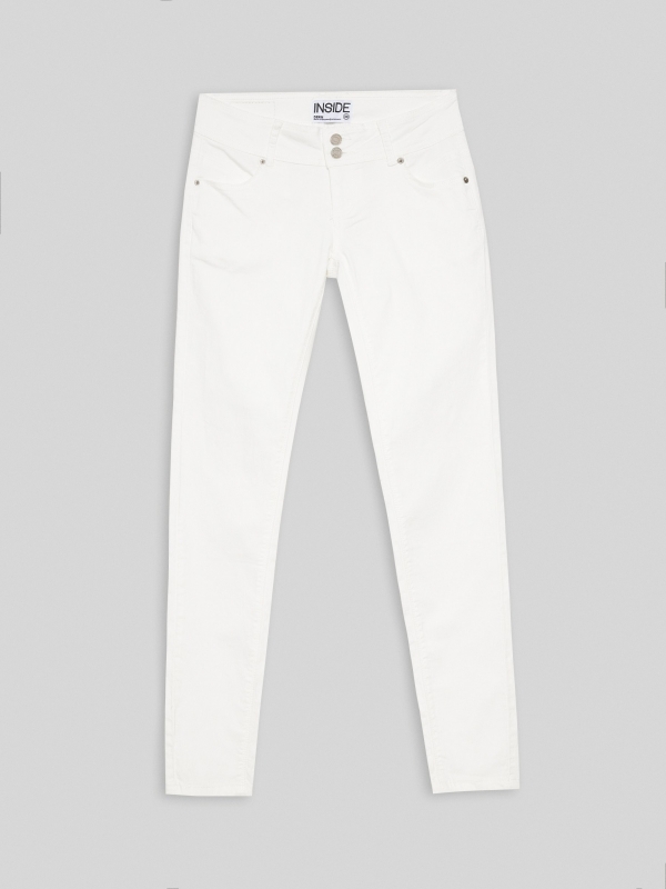  Jeans skinny tiro bajo doble botón blanco vista frontal