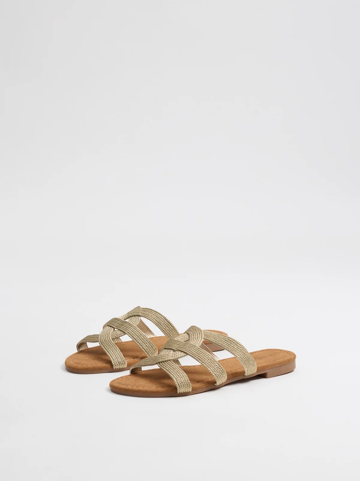 Shiny strap sandals golden/silver 45º front view