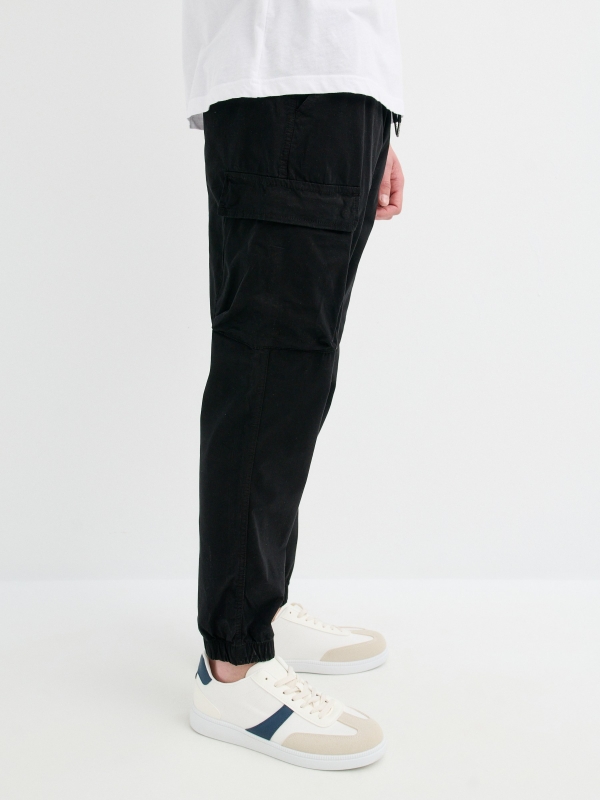 Cargo jogger pants black detail view