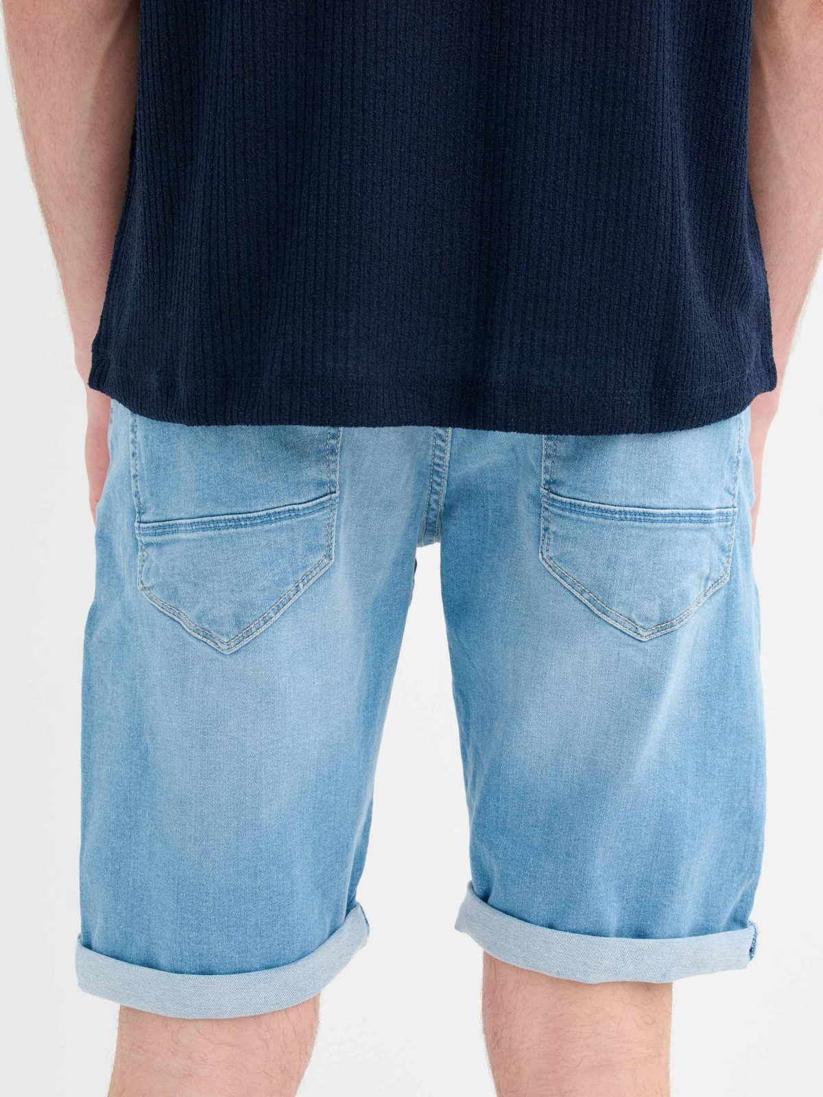 Ripped washed effect denim bermuda short blue back detail view