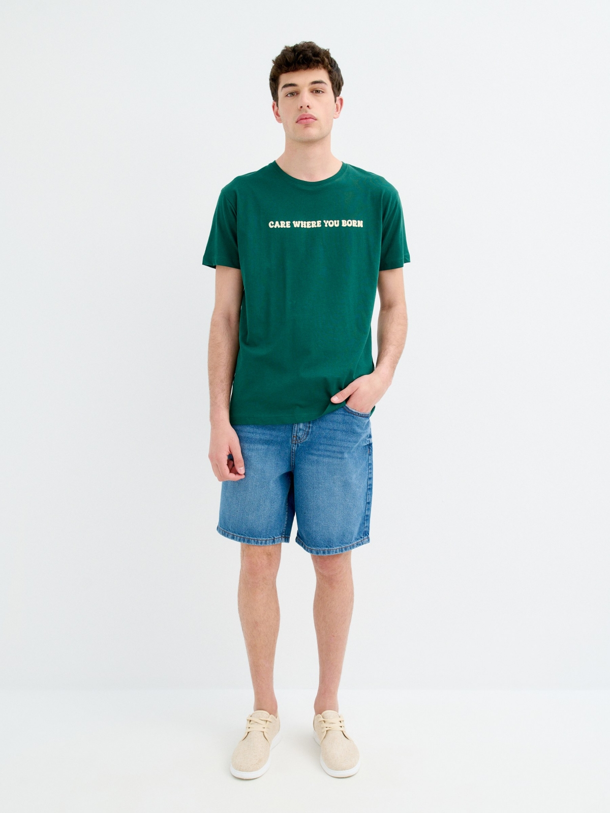 Straight denim bermudas blue front view