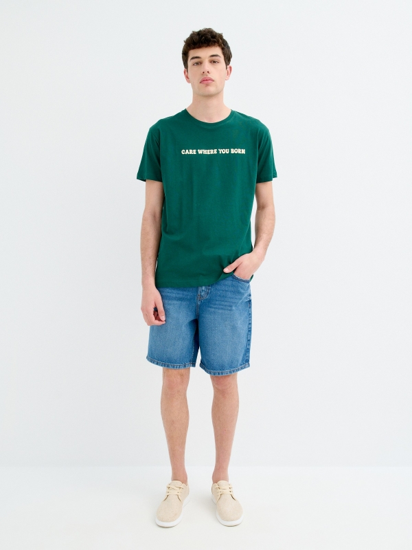Straight denim bermudas blue front view
