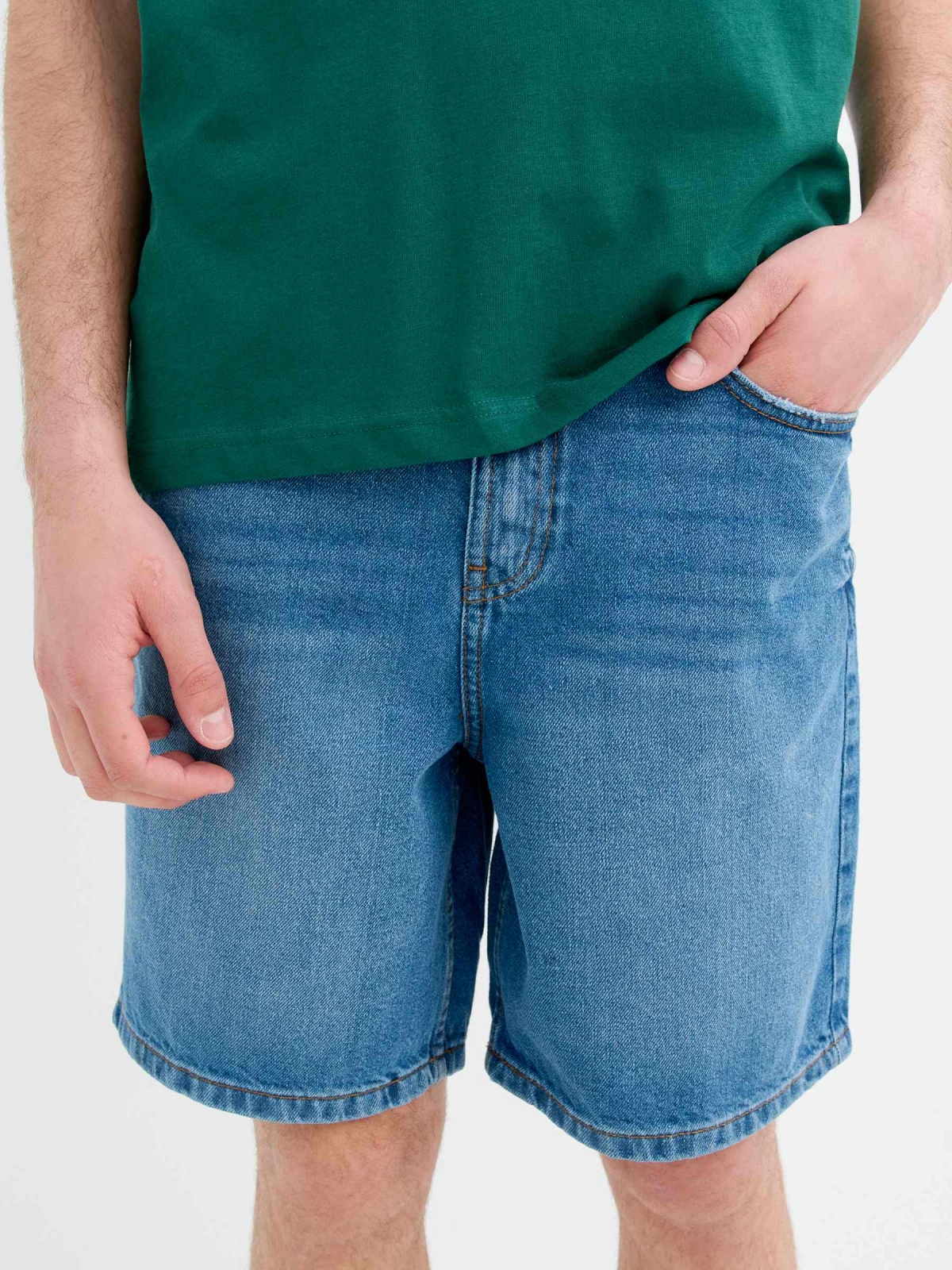  Straight denim bermudas blue