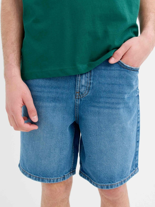  Straight denim bermudas blue