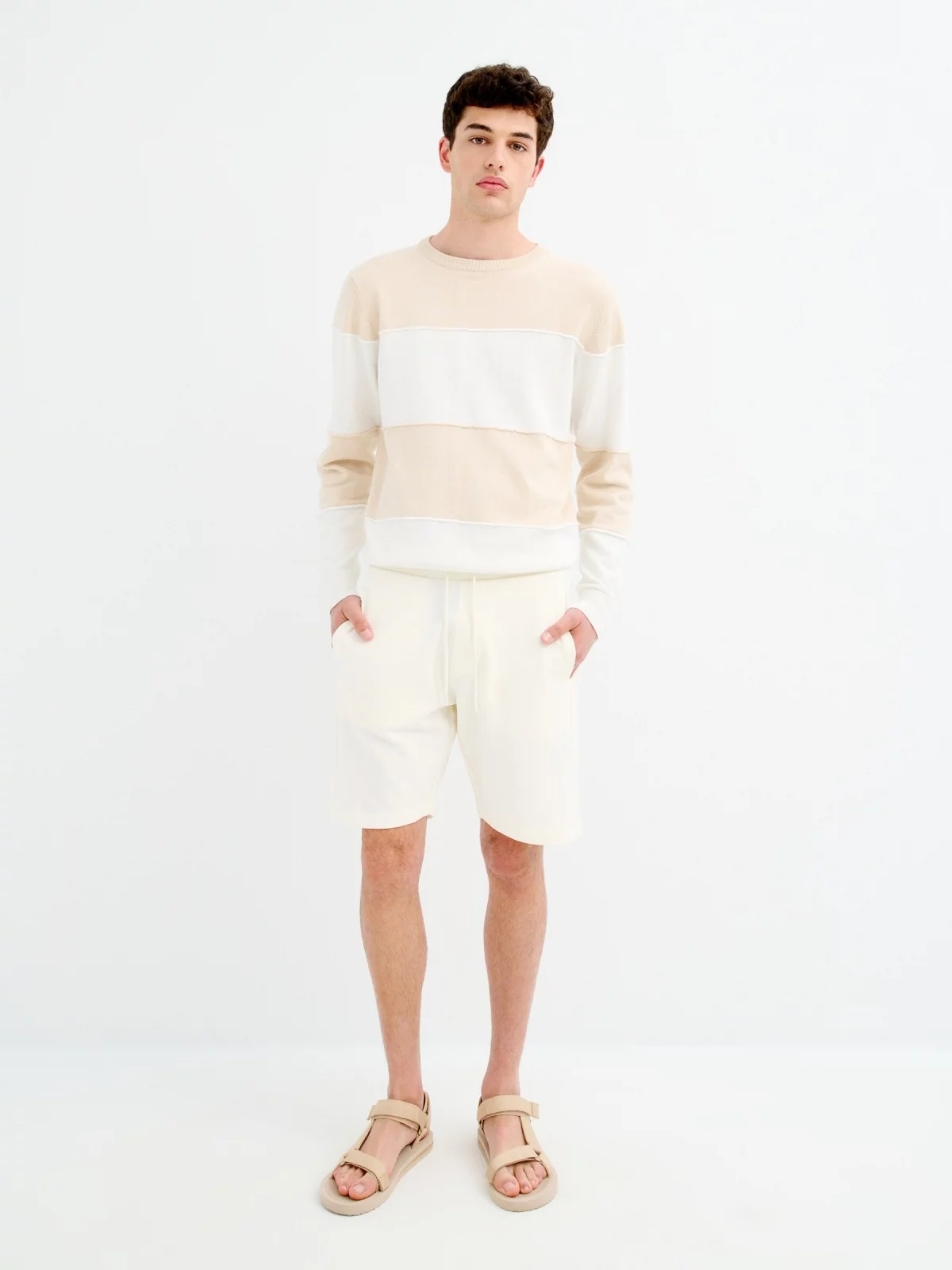 White and beige striped jersey white general front view