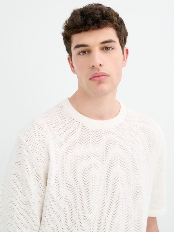 Ivory knit shirt ivory detail view