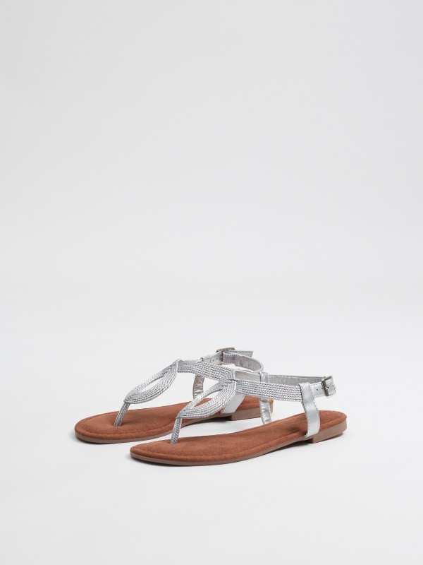 Silver thong sandal silver 45º front view
