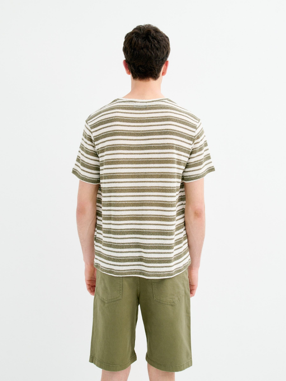 Camiseta punto rayas kaki vista media trasera