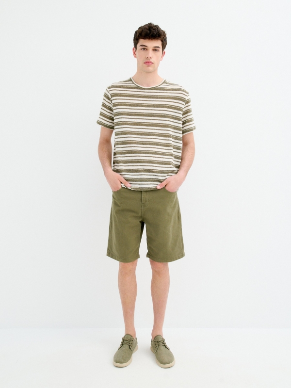 Camiseta punto rayas kaki vista general frontal