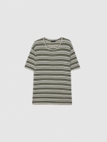 %Pto% Striped knit shirt khaki front view