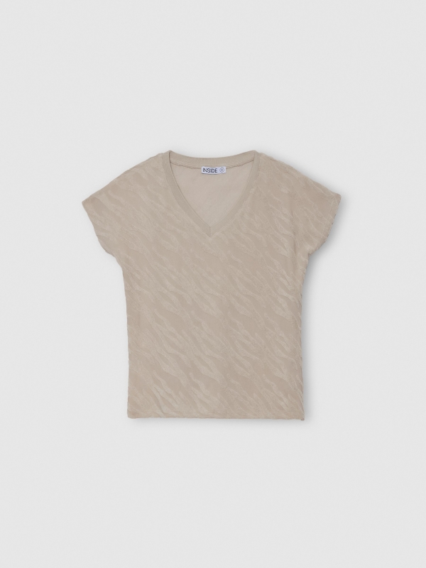  Camiseta decote em V textura taupe vista frontal