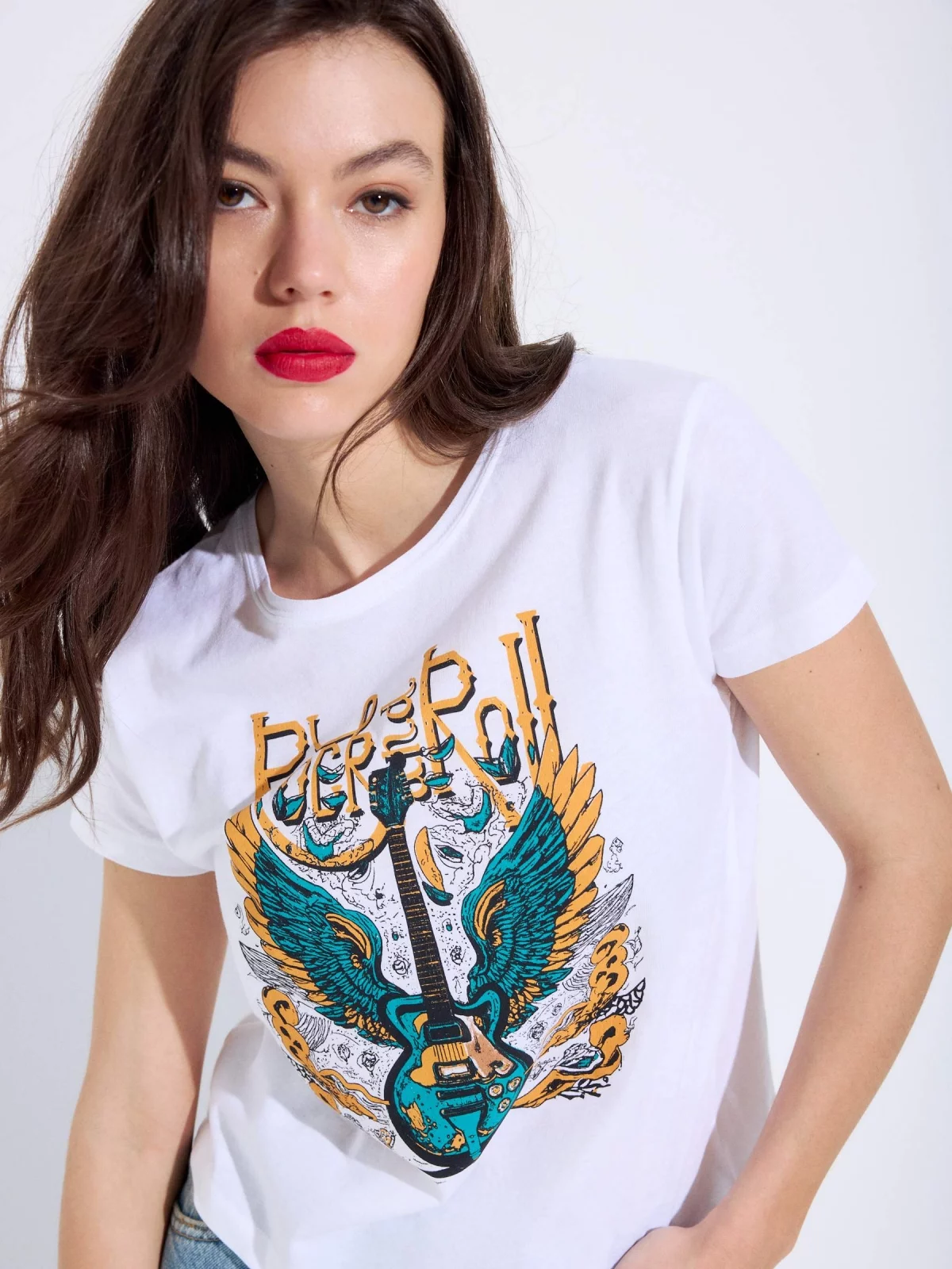 Short sleeve Rock and Roll t-shirt white middle back view