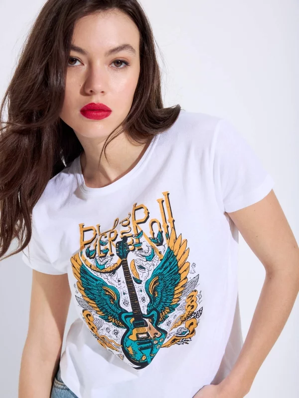 Short sleeve Rock and Roll t-shirt white middle back view