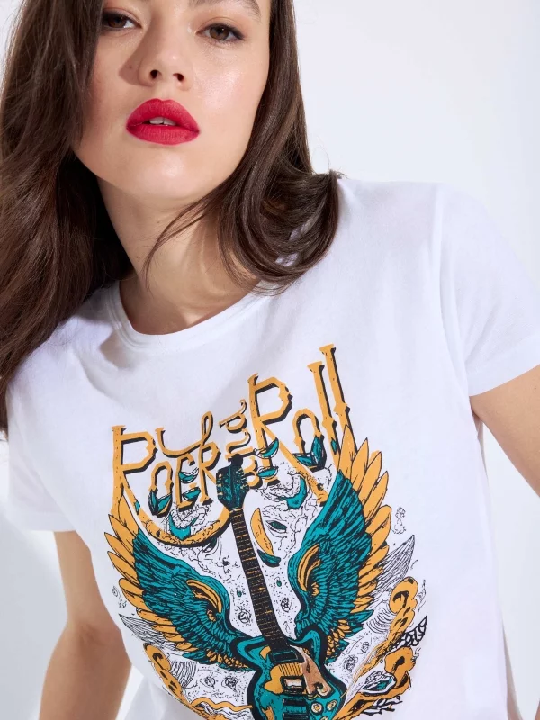 Short sleeve Rock and Roll t-shirt white general front view
