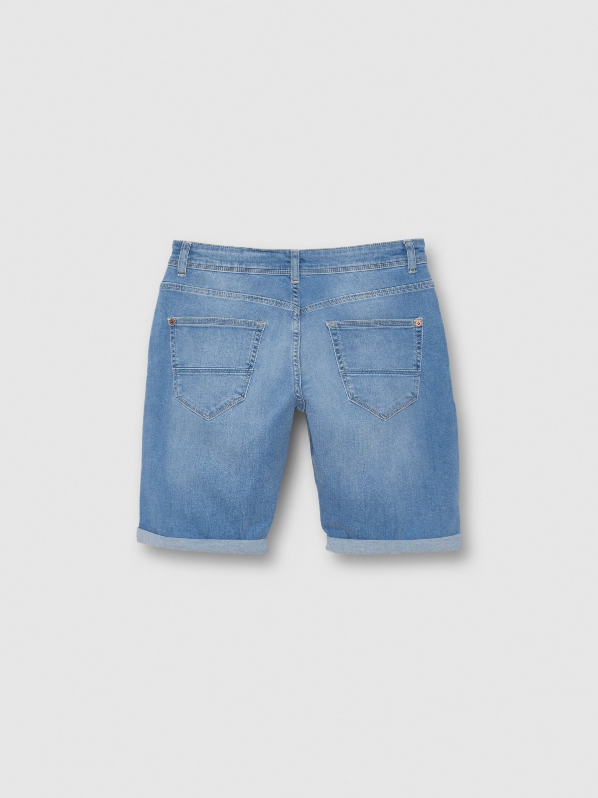 Ripped washed effect denim bermuda short blue back view