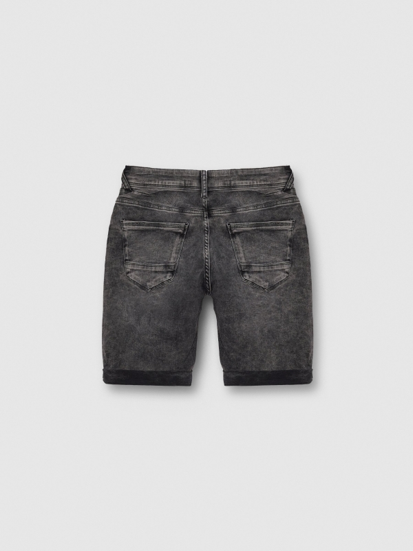 Bermuda slim rasgado com efeito lavado preto vista traseira