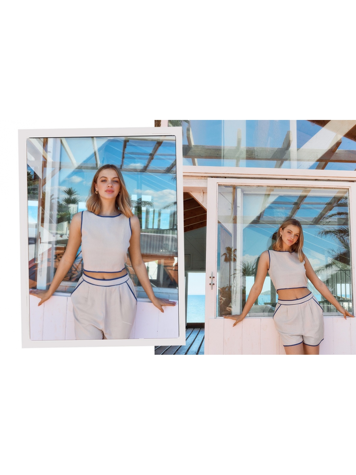 %NewExtra% Sleeveless crop blouse contrast linen sand