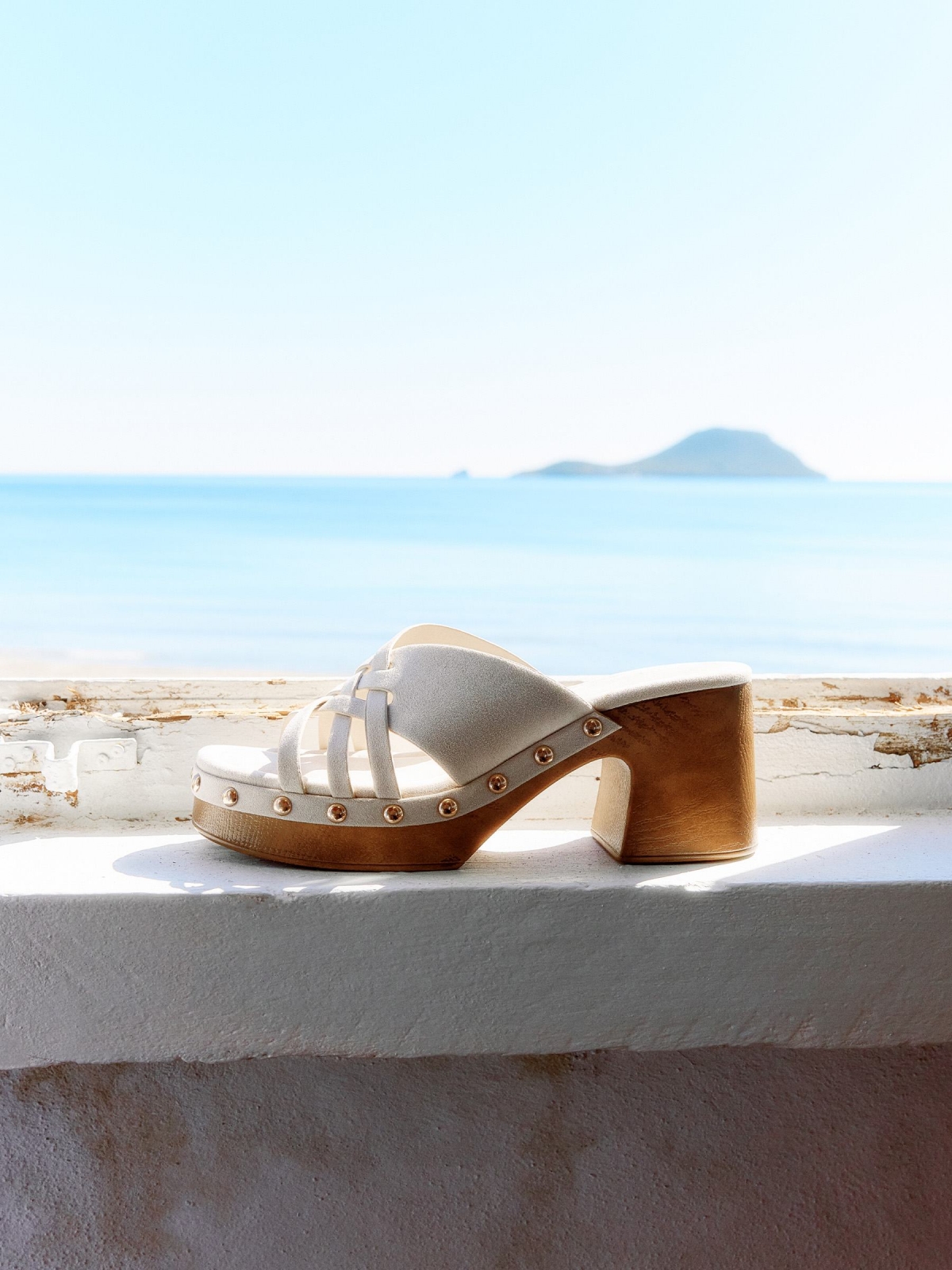 %New% Sandalias tacón tiras cruzadas blanco roto