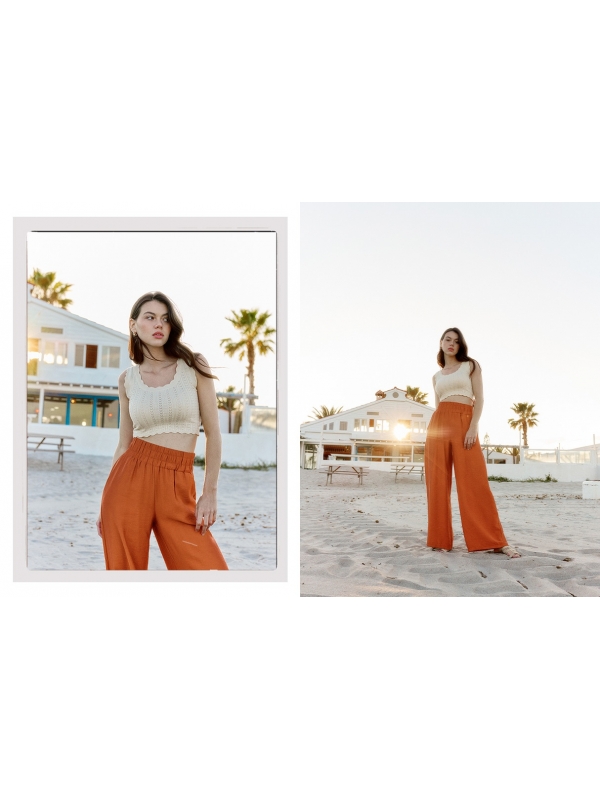  Pantalón wide leg fluido marrón tostado