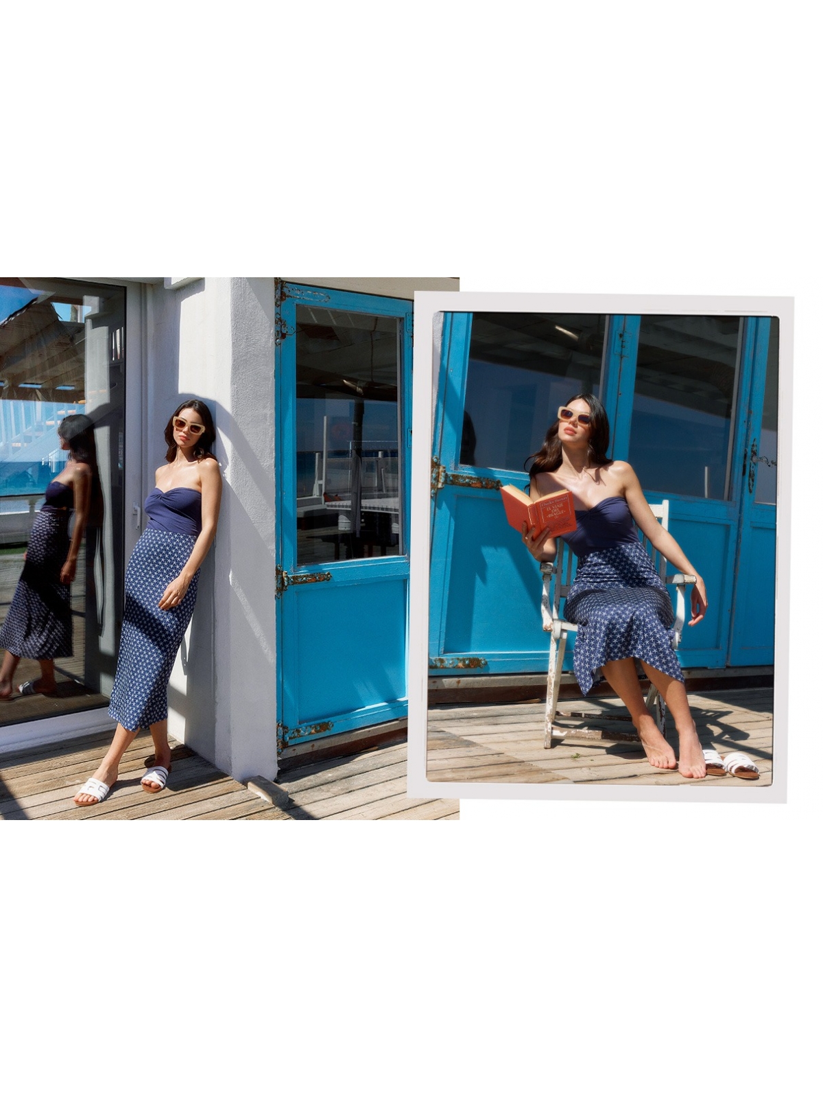 %NewExtra% Saia midi Estrela do Mar azul marinho