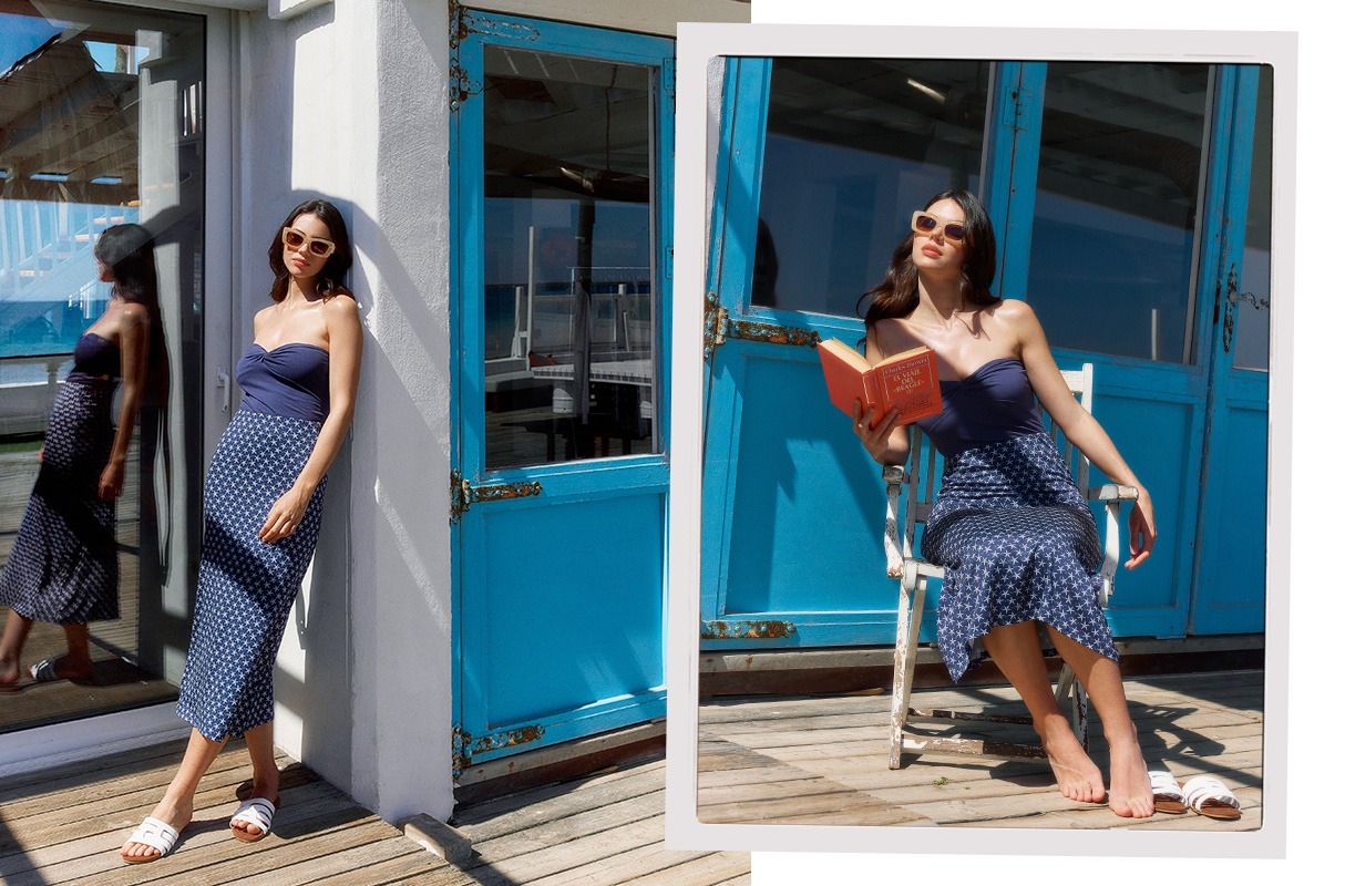 Starfish midi skirt navy middle front view