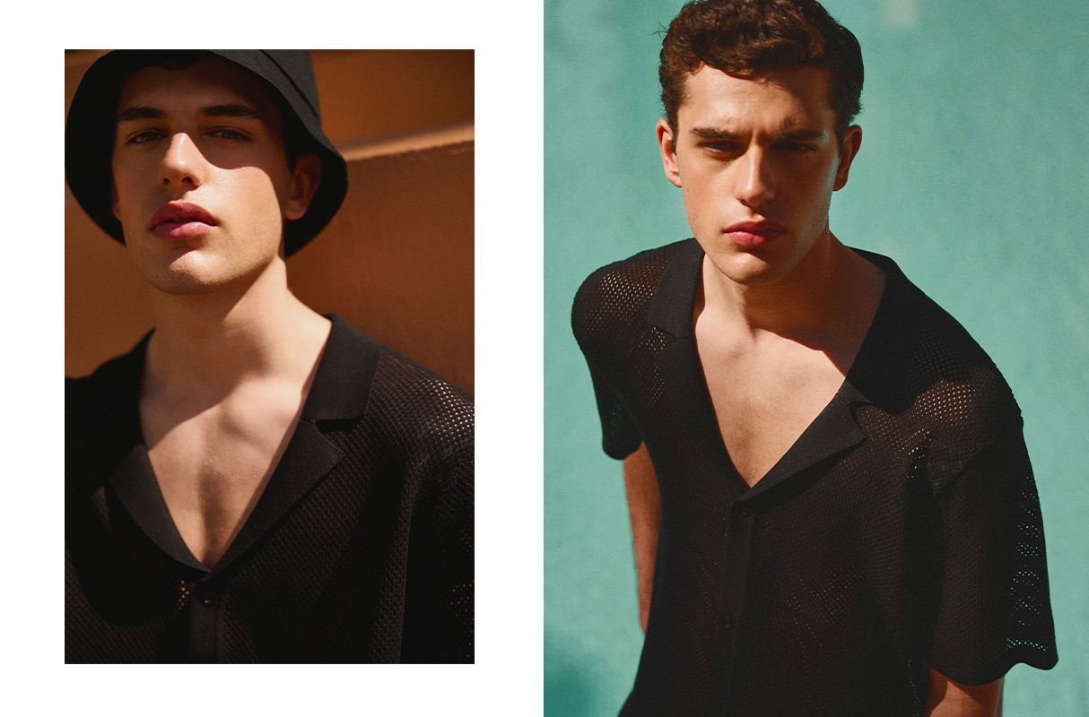 Black knit shirt black middle front view